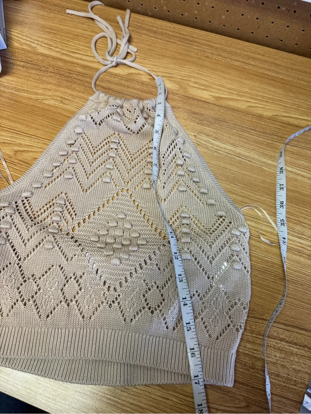 Intermix Dawson Pointelle Knit Halter & Midi Skirt Set Beige Resort Beachy